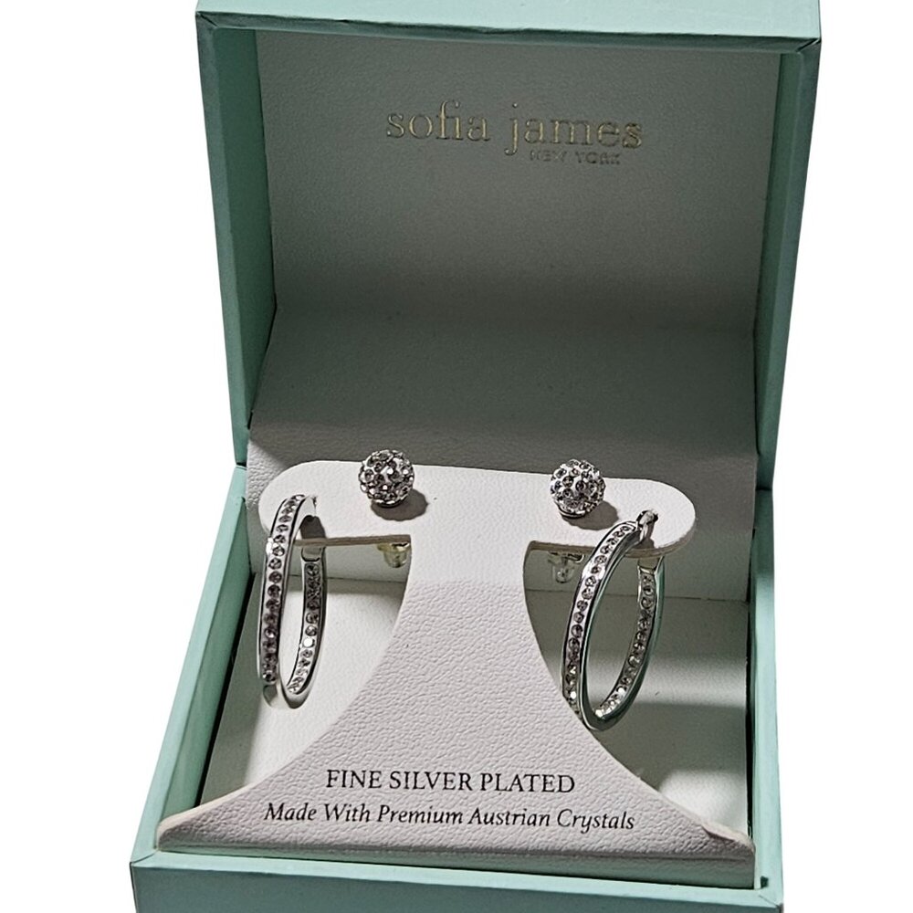 Sofia James Fine Silver Plated Hoop Stud Earring Set Austrian Crystal Gift Women